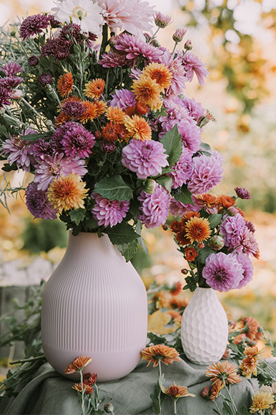 mixed bouquets in vases